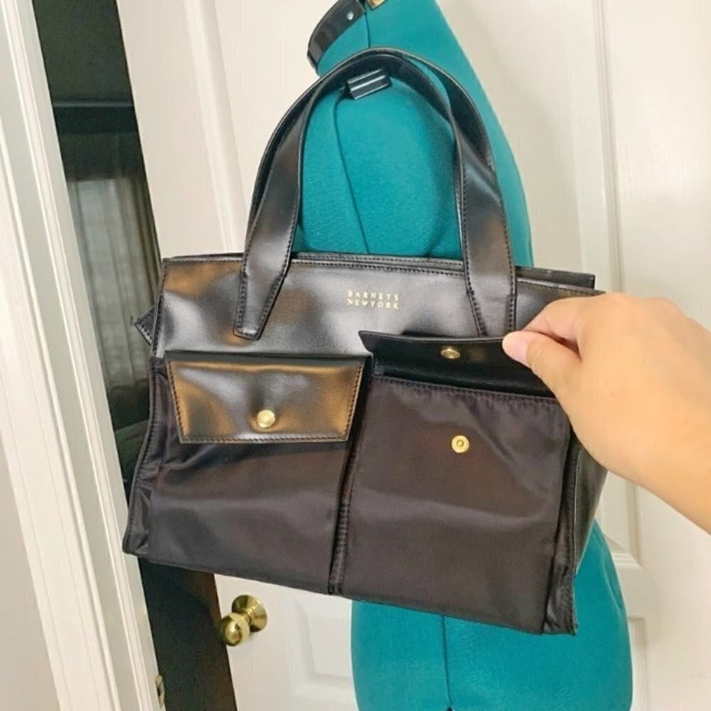 Barney's New York NWT Black Leather Pocket Tote Purse - Picture 3 of 12
